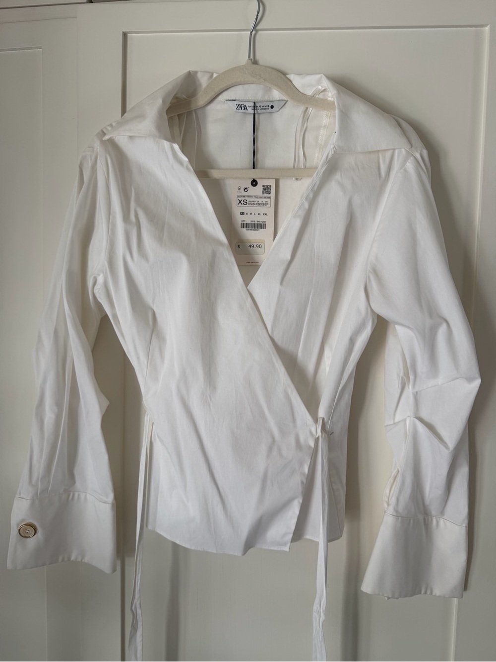 NWT Zara White Wrap-Front Long-Sleeve Blouse